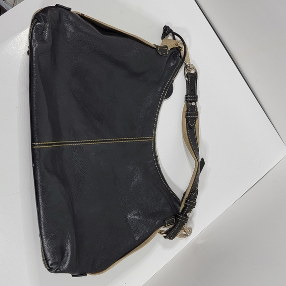 Dooney & Bourke Black Leather Tan Canvas Hobo Bag - Picture 8 of 13